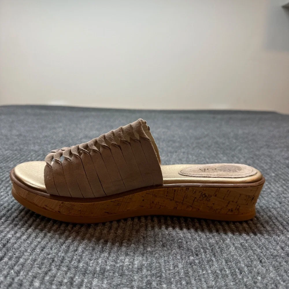 Lucca Lane Kalista Wedge Slide Sandals Womens 9M Tan Suede Cork Comfort Shoes
